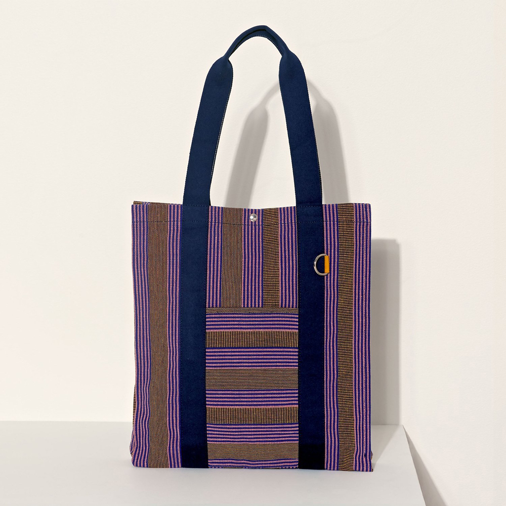 A colourful striped shopping tote