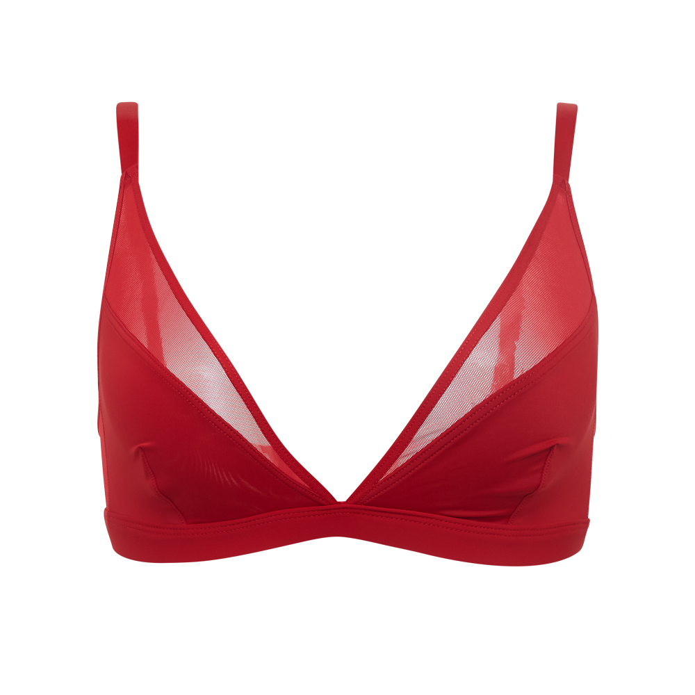 A red mesh bralette