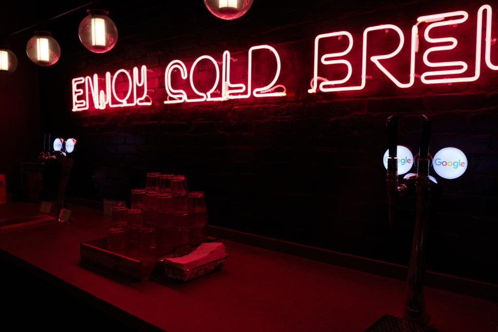 A photo of a cold brew coffee bar at Google Canada's office