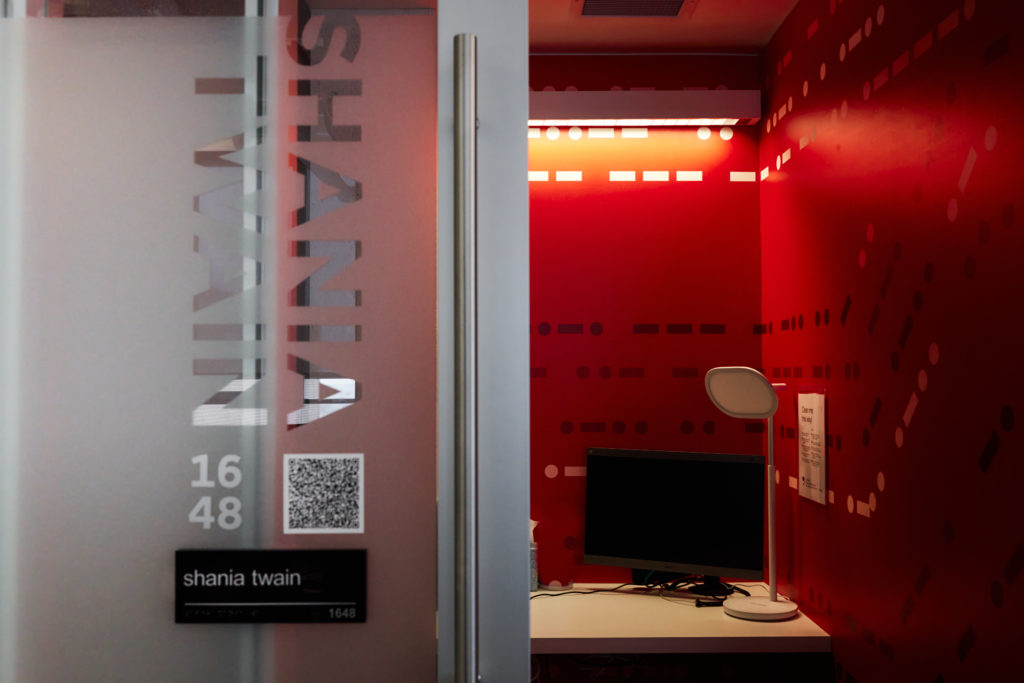 A phone booth inside the Google Canada office named after Shania Twain 