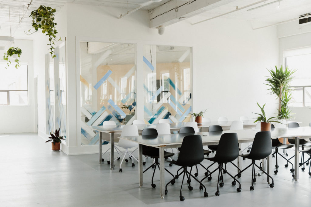 A co-working table inside Werklab's Vancouver location 